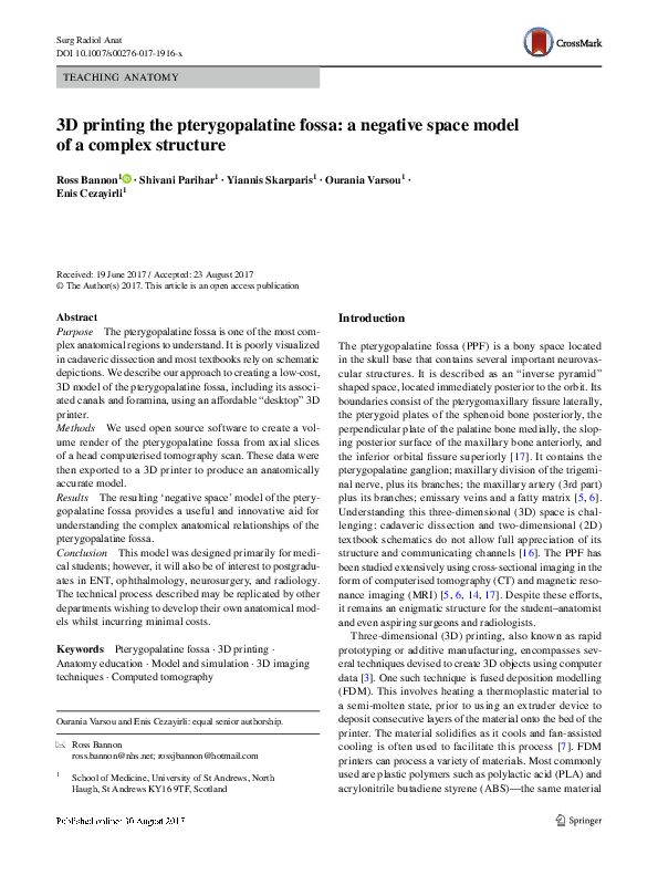 (PDF) 3D printing the pterygopalatine fossa: a negative space model of ...