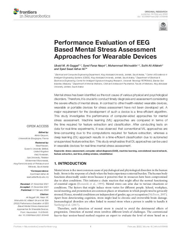 (PDF) Performance Evaluation of EEG Based Mental Stress Assessment ...