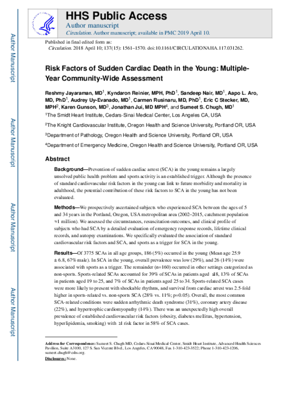 (PDF) Risk Factors of Sudden Cardiac Death in the Young: Multiple-Year ...
