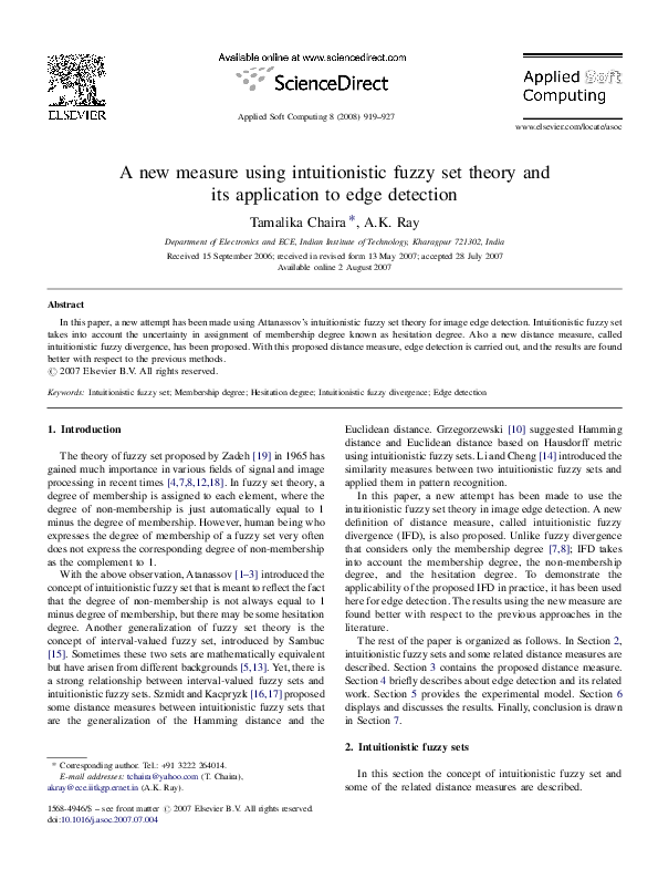 (PDF) A new measure using intuitionistic fuzzy set theory and its ...