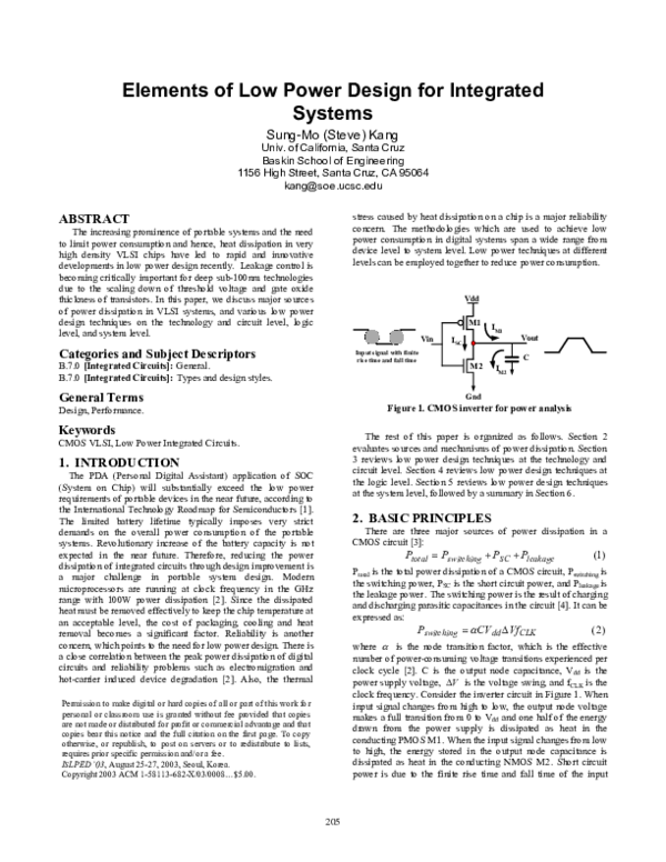 (PDF) Elements of low power design for integrated systems