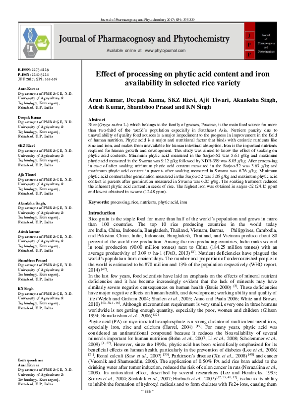 (PDF) Effect of processing on phytic acid content and iron availability ...