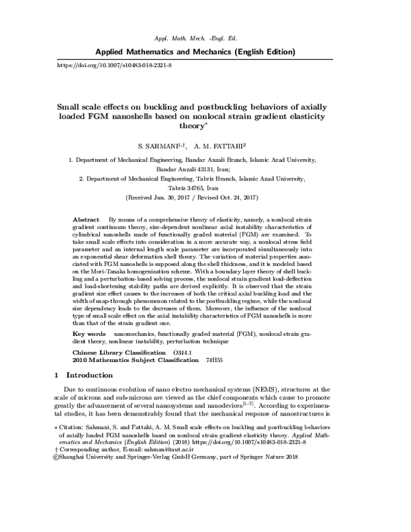 (PDF) Small scale effects on buckling and postbuckling behaviors of ...