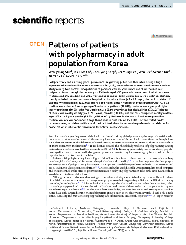(PDF) Patterns of patients with polypharmacy in adult population from Korea