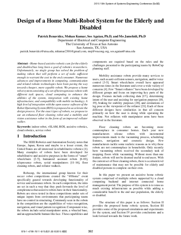 (PDF) Design of a home multi-robot system for the elderly and disabled