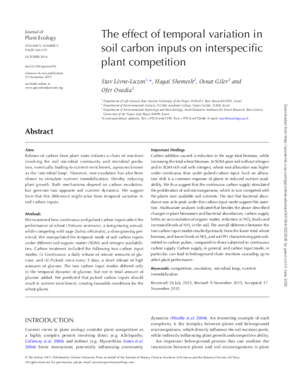 (PDF) The effect of temporal variation in soil carbon inputs on ...