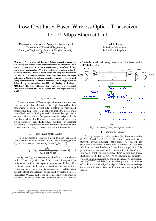 (PDF) Low-Cost Laser-Based Wireless Optical Transceiver for 10-Mbps ...