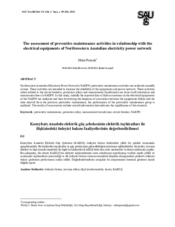 (PDF) The Assessment of Preventive Maintenance Activities in ...