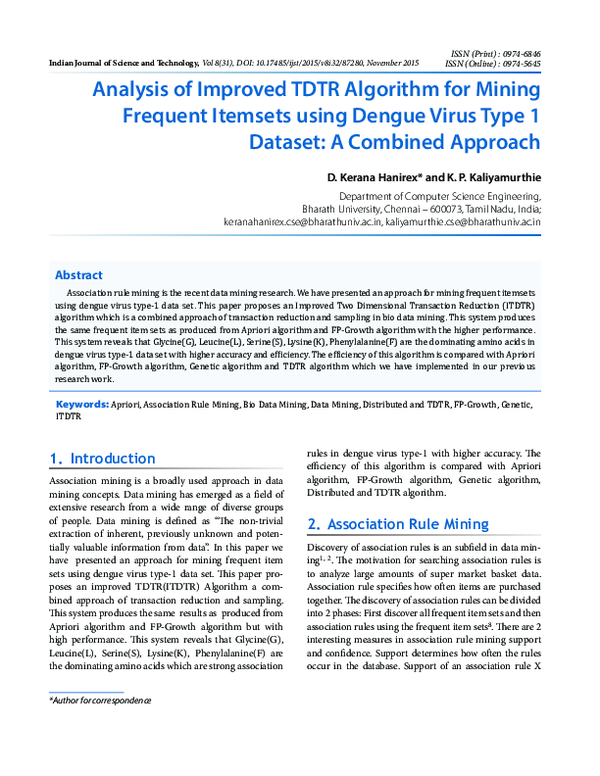 (PDF) Analysis of Improved TDTR Algorithm for Mining Frequent Itemsets ...
