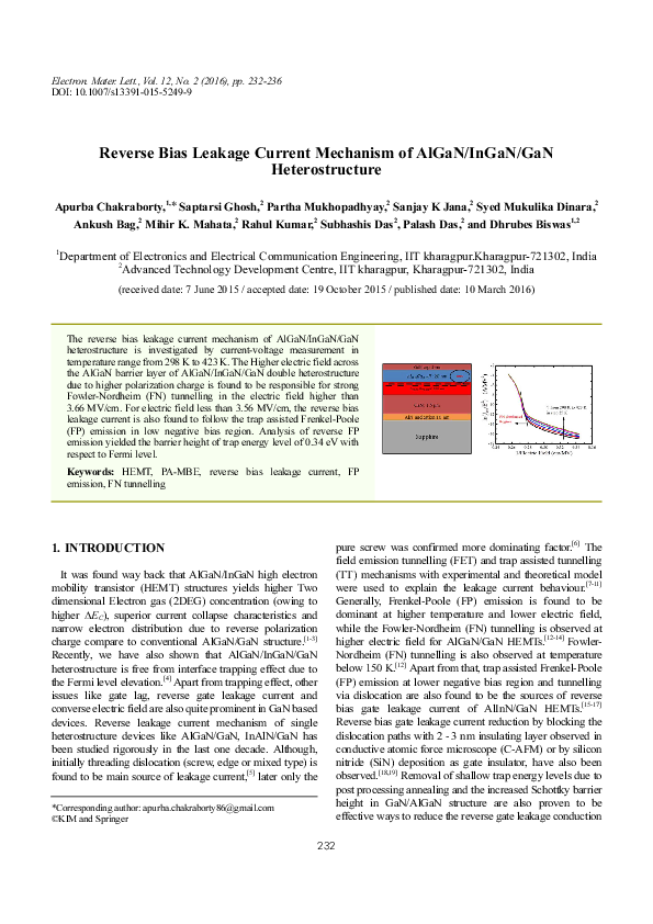 (PDF) Reverse bias leakage current mechanism of AlGaN/InGaN/GaN ...