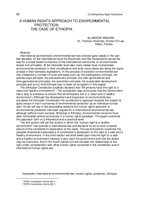 (PDF) A Human Rights Approach to Environmental Protection:The Case of ...