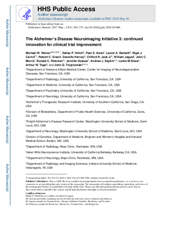 (PDF) The Alzheimer's Disease Neuroimaging Initiative 3: Continued ...