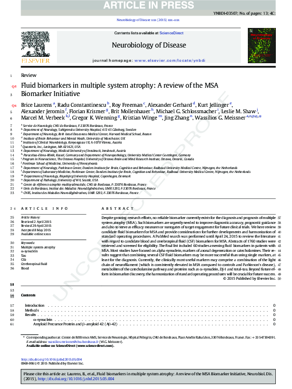 (PDF) Fluid biomarkers in multiple system atrophy: A review of the MSA ...