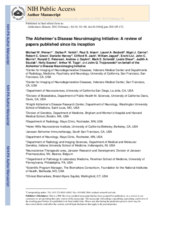 (PDF) The Alzheimer's Disease Neuroimaging Initiative: A review of ...
