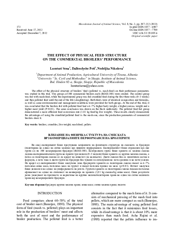 (PDF) The Effect of Physical Feed Structure on the Commercial Broilers ...