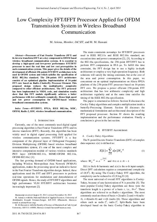 (PDF) Low Complexity FFT/IFFT Processor Applied for OFDM Transmission ...