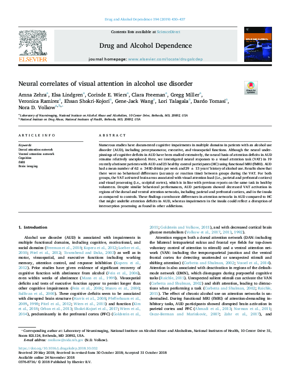 (PDF) Neural correlates of visual attention in alcohol use disorder