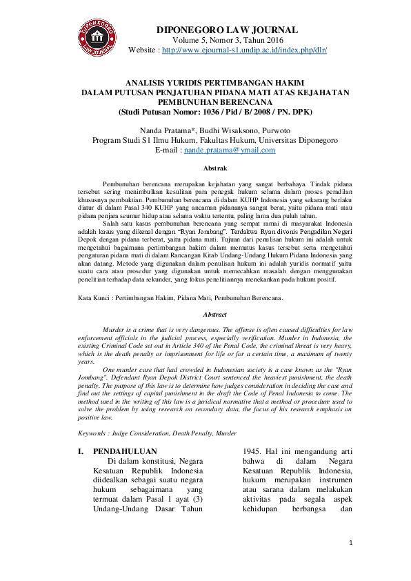 (PDF) ANALISIS YURIDIS PERTIMBANGAN HAKIM DALAM PUTUSAN PENJATUHAN ...