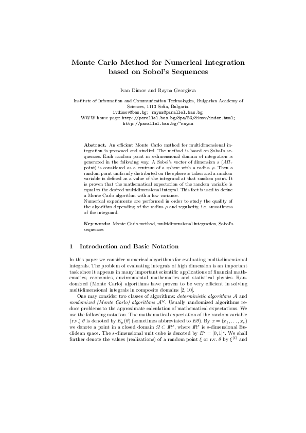 (PDF) Monte Carlo Method for Numerical Integration Based on Sobol’s ...