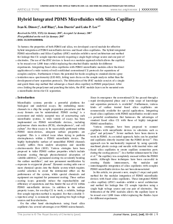 (PDF) Hybrid integrated PDMS microfluidics with a silica capillary