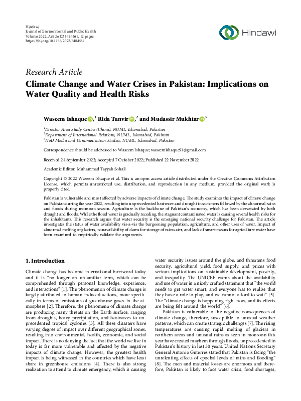 (PDF) Climate Change and Water Crises in Pakistan: Implications on ...