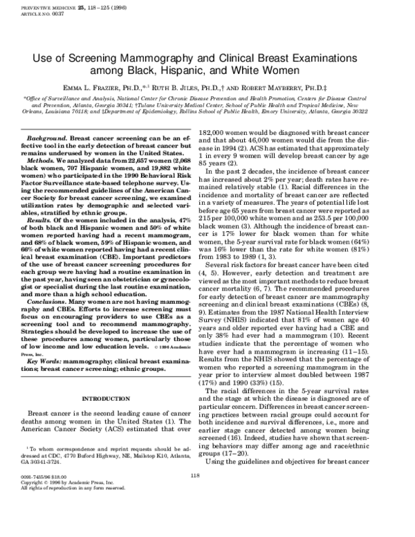 (PDF) Use of Screening Mammography and Clinical Breast Examinations ...