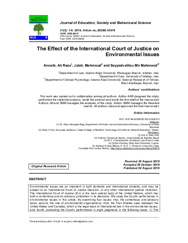 (PDF) The Effect of the International Court of Justice on Environmental ...