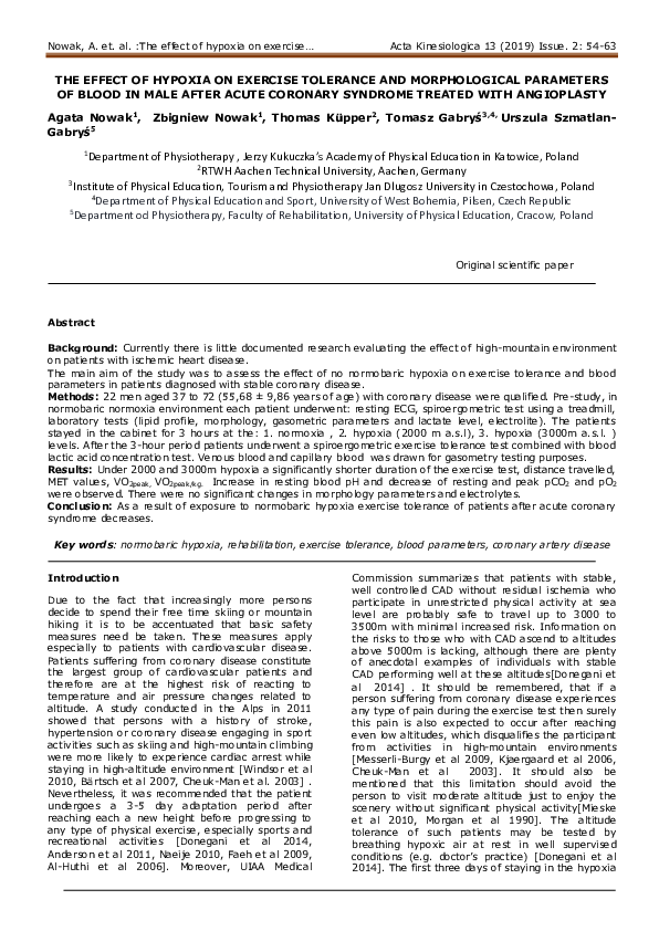 (PDF) The Effect of Hypoxia on Exercise Tolerance and Morphological ...