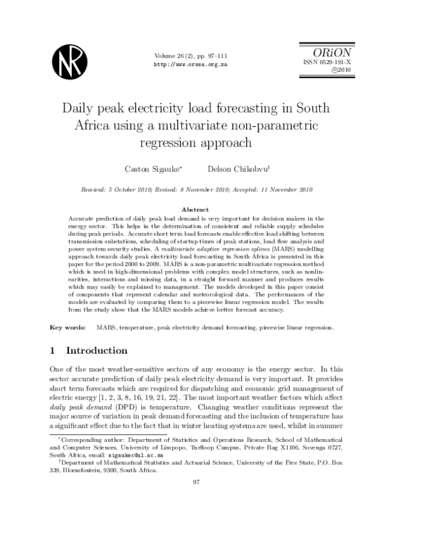 (PDF) Daily peak electricity load forecasting in South Africa using a ...