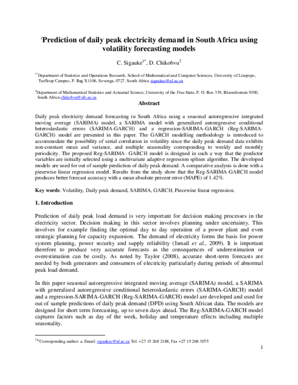 (PDF) Prediction of daily peak electricity demand in South Africa using ...
