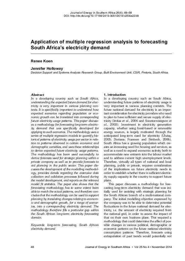 (PDF) Peak electricity demand forecasting using time series regression ...