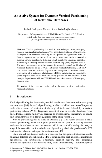 (PDF) An Active System for Dynamic Vertical Partitioning of Relational ...
