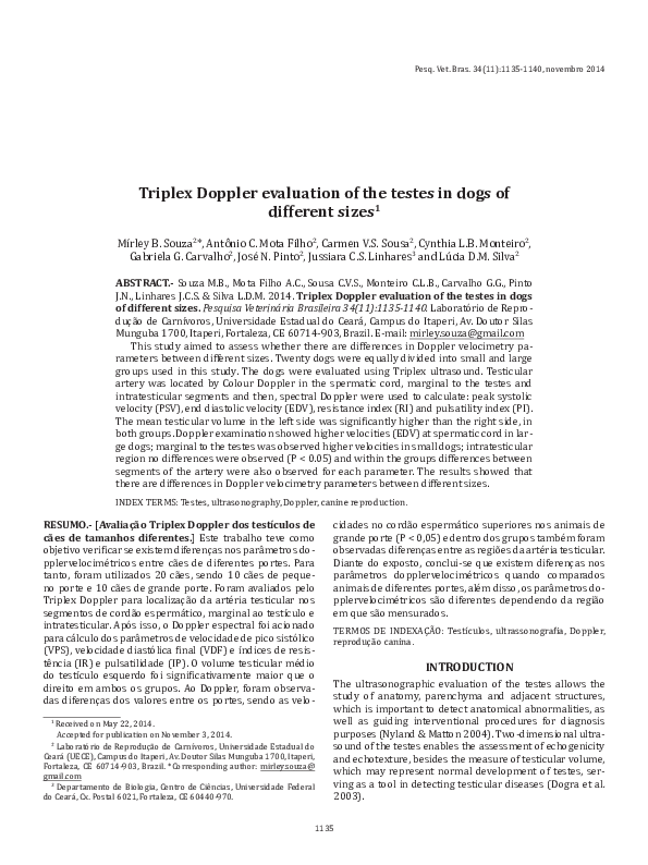 (PDF) Triplex Doppler evaluation of the testes in dogs of different sizes