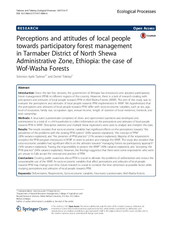 (PDF) Perceptions and attitudes of local people towards participatory ...