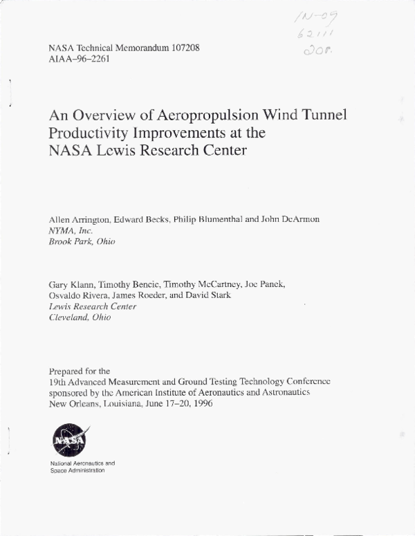 (PDF) An overview of aeropropulsion wind tunnel productivity ...