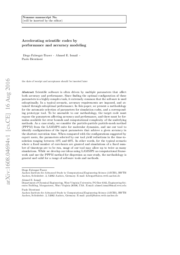 (PDF) Accelerating scientific codes by performance and accuracy modeling