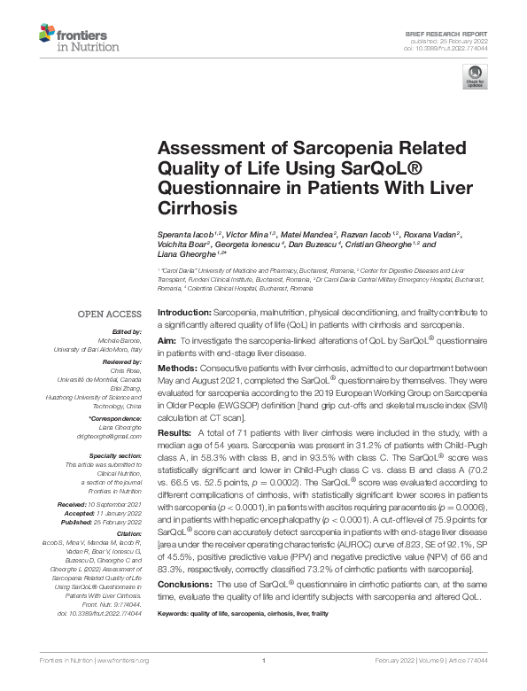 (PDF) Assessment of Sarcopenia Related Quality of Life Using SarQoL ...