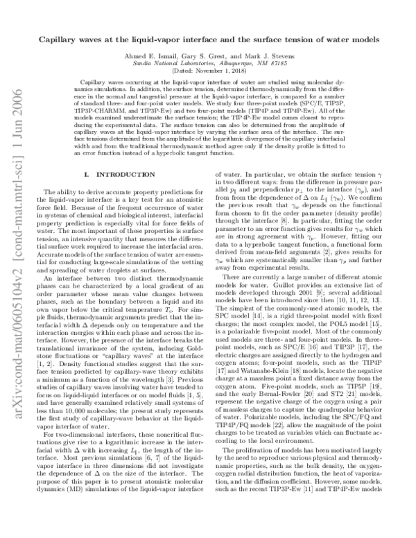 (PDF) Capillary waves at the liquid-vapor interface and the surface ...