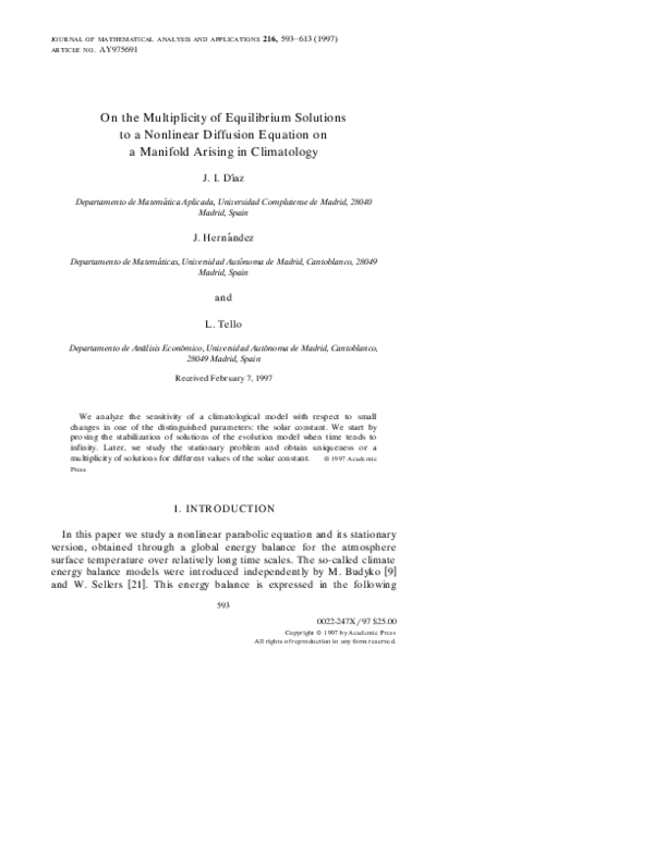 (PDF) On the Multiplicity of Equilibrium Solutions to a Nonlinear ...