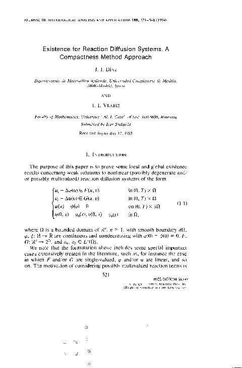 (PDF) Existence for Reaction Diffusion Systems. A Compactness Method ...