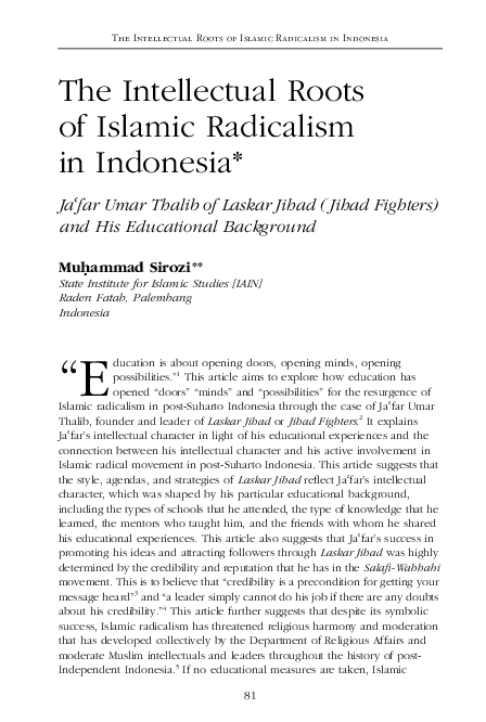 (PDF) The Intellectual Roots of Islamic Radicalism in Indonesia: Ja'far ...