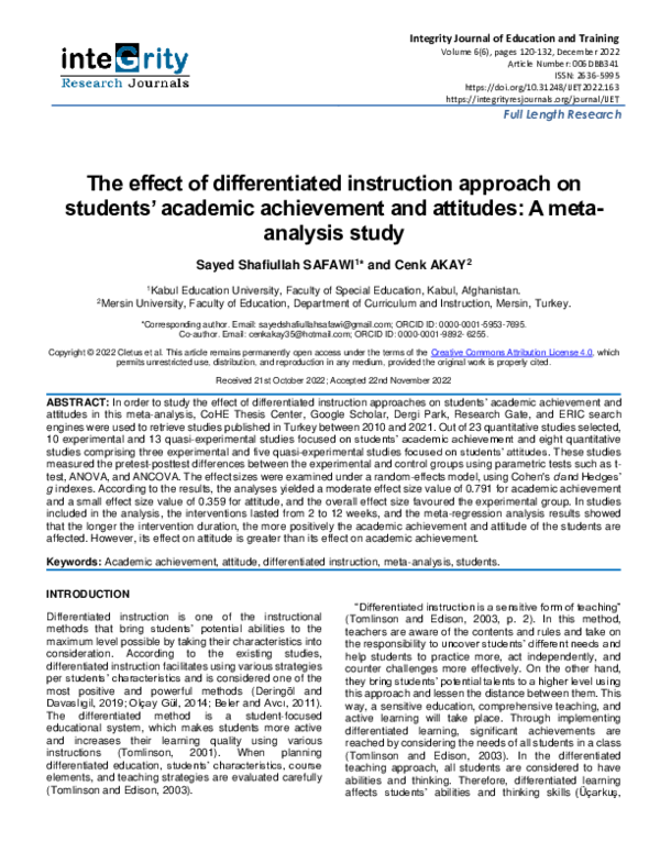 (PDF) The effect of differentiated instruction approach on students ...