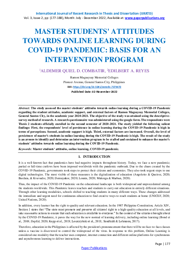 (PDF) Master Students' Attitudes Towards Online Learning During COVID ...