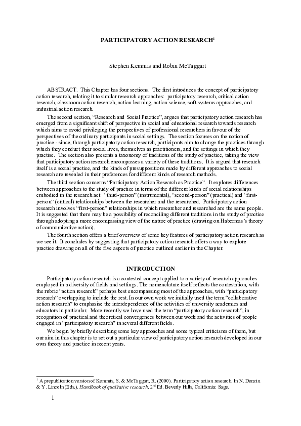 (DOC) PARTICIPATORY ACTION RESEARCH1