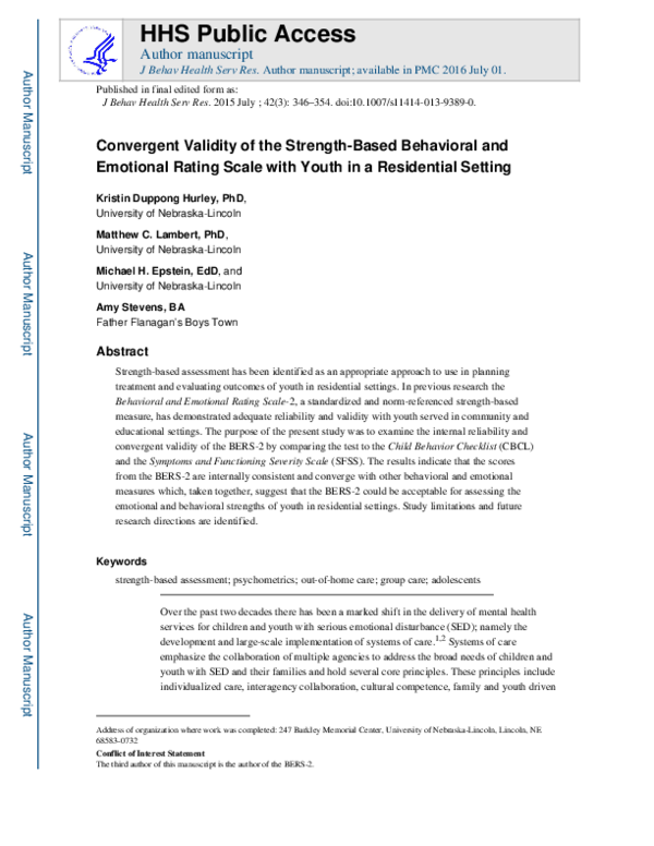 (PDF) Convergent Validity of the Strength-Based Behavioral and ...