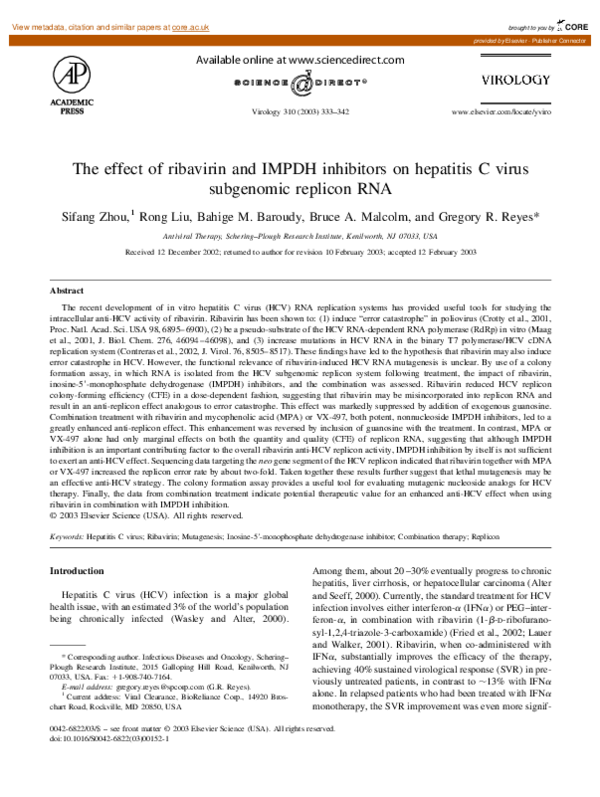 (PDF) The effect of ribavirin and IMPDH inhibitors on hepatitis C virus ...
