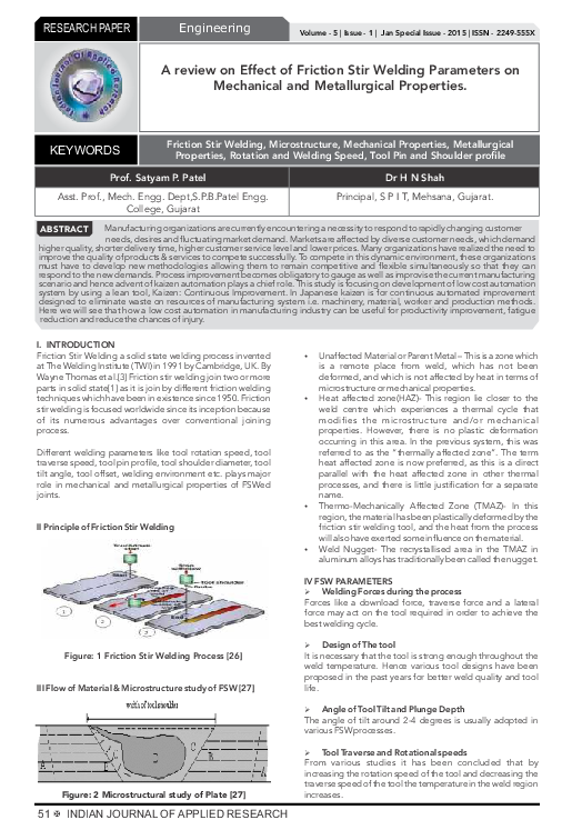 (PDF) A review on Effect of Friction Stir Welding Parameters on ...