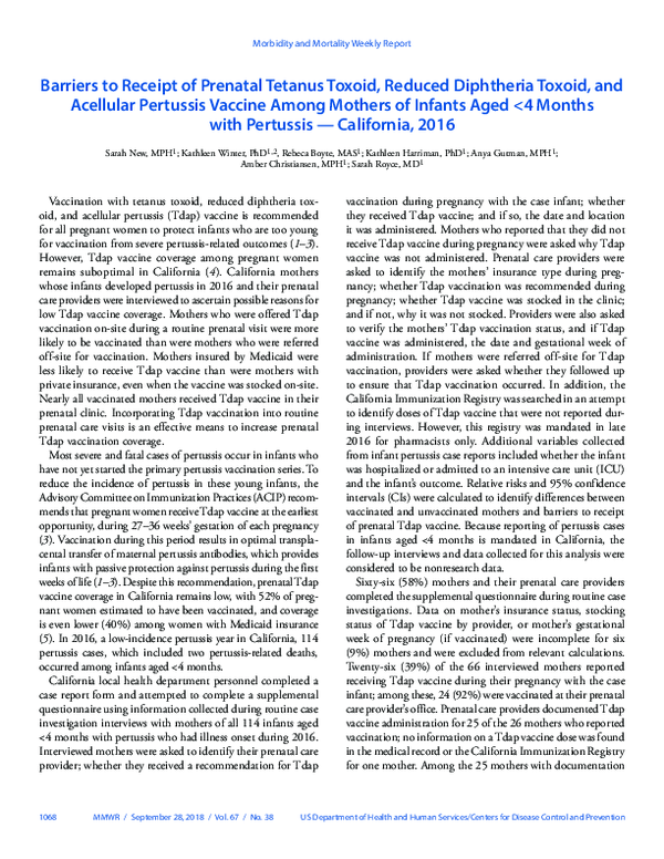 (PDF) Barriers to Receipt of Prenatal Tetanus Toxoid, Reduced ...