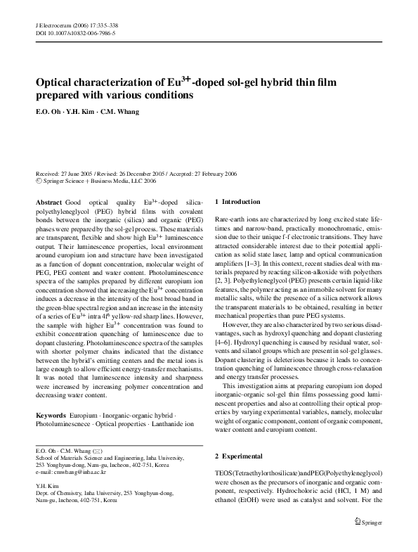 (PDF) Optical characterization of Eu3+-doped sol-gel hybrid thin film ...