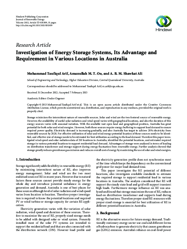 (PDF) Investigation of Energy Storage Systems, Its Advantage and ...